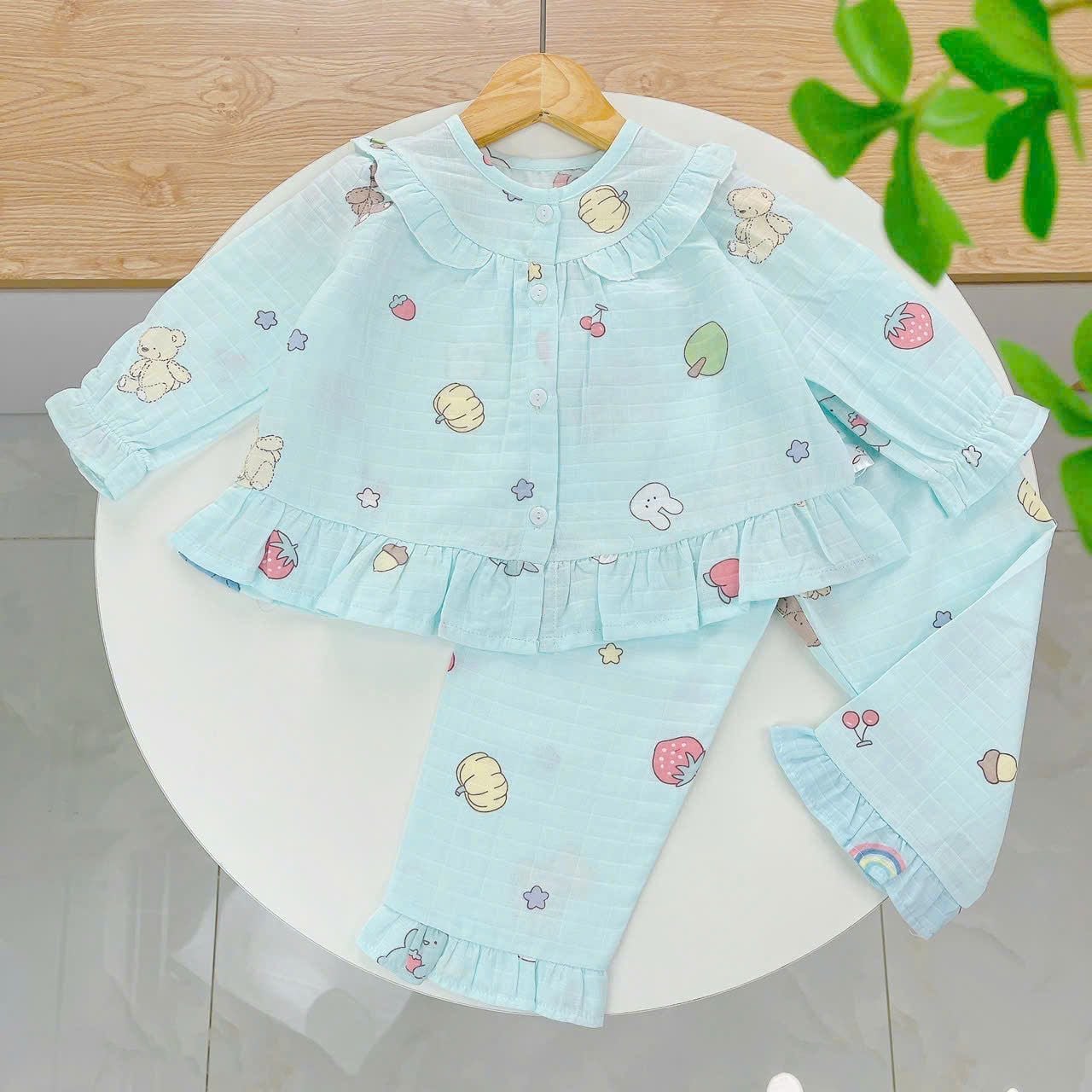  Pijama cho bé gái dài tay mặc ngủ điều hòa babydoll Áo Lá Homewear A050, đồ ngủ trẻ em vải xô đũi cotton 