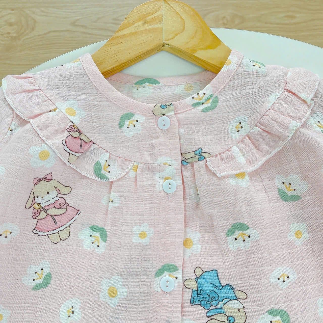  Pijama cho bé gái dài tay mặc ngủ điều hòa babydoll Áo Lá Homewear A050, đồ ngủ trẻ em vải xô đũi cotton 