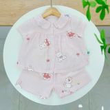  Bộ hè bé gái áo babydoll cánh tiên vải xô hai lớp mềm mát họa tiết thỏ mèo Áo Lá Homewear A049 