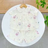  Bộ hè bé gái áo babydoll cánh tiên vải xô hai lớp mềm mát họa tiết thỏ mèo Áo Lá Homewear A049 