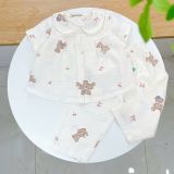 Pijama cho bé gái tay ngắn quần dài vải xô cotton Áo Lá Homewear A103, đồ bộ xô bé gái babydoll họa tiết dễ thương 