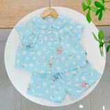  Bộ hè bé gái áo babydoll cánh tiên vải xô hai lớp mềm mát họa tiết thỏ mèo Áo Lá Homewear A049 