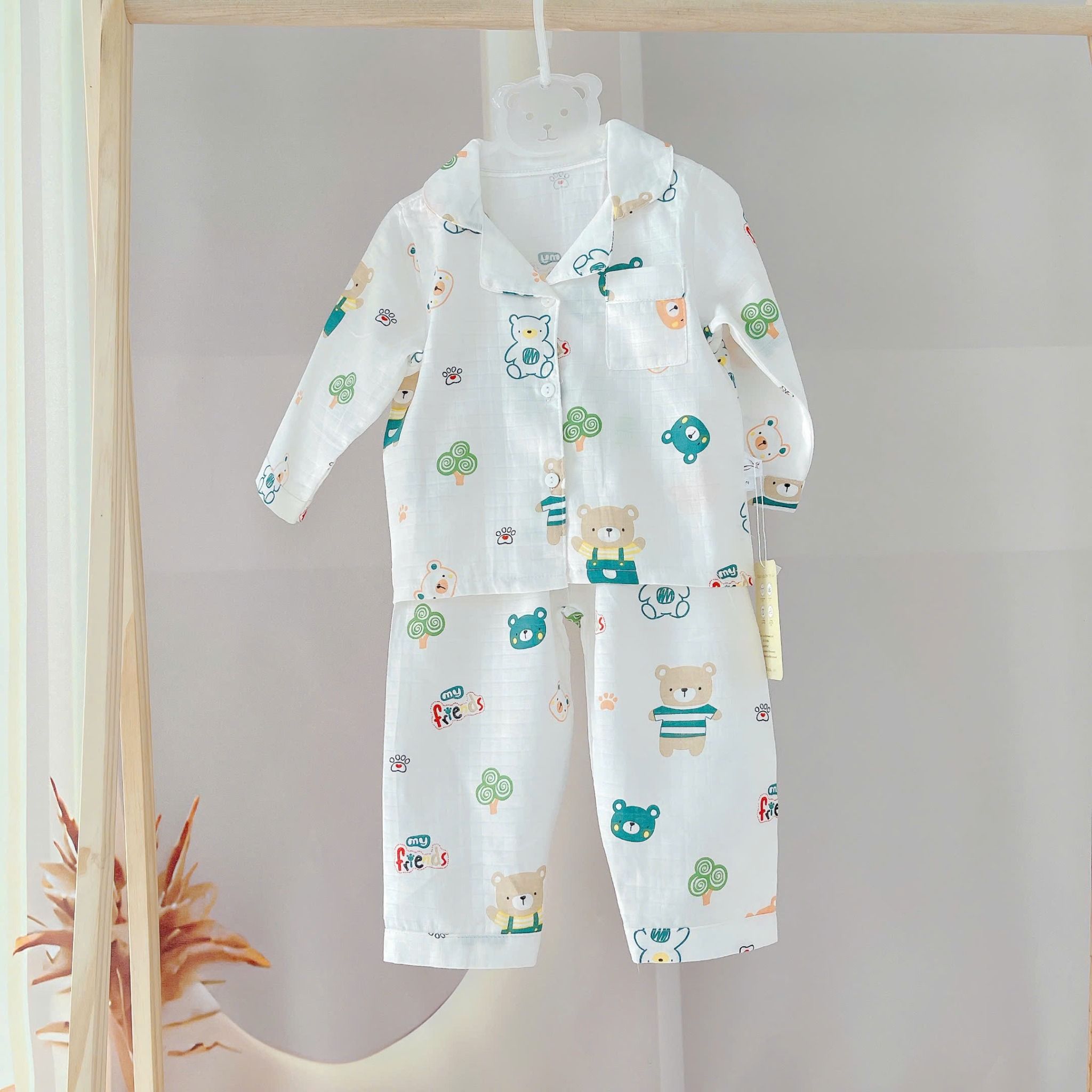  Pijama bé trai bé gái dài tay vải xô Áo Lá Homewear A014, đồ ngủ trẻ em size đại cotton nằm điều hòa bốn mùa 