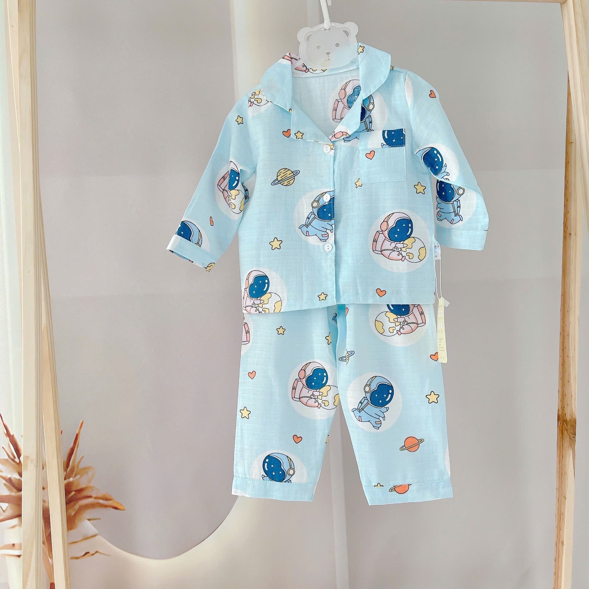  Pijama bé trai bé gái dài tay vải xô Áo Lá Homewear A014, đồ ngủ trẻ em size đại cotton nằm điều hòa bốn mùa 