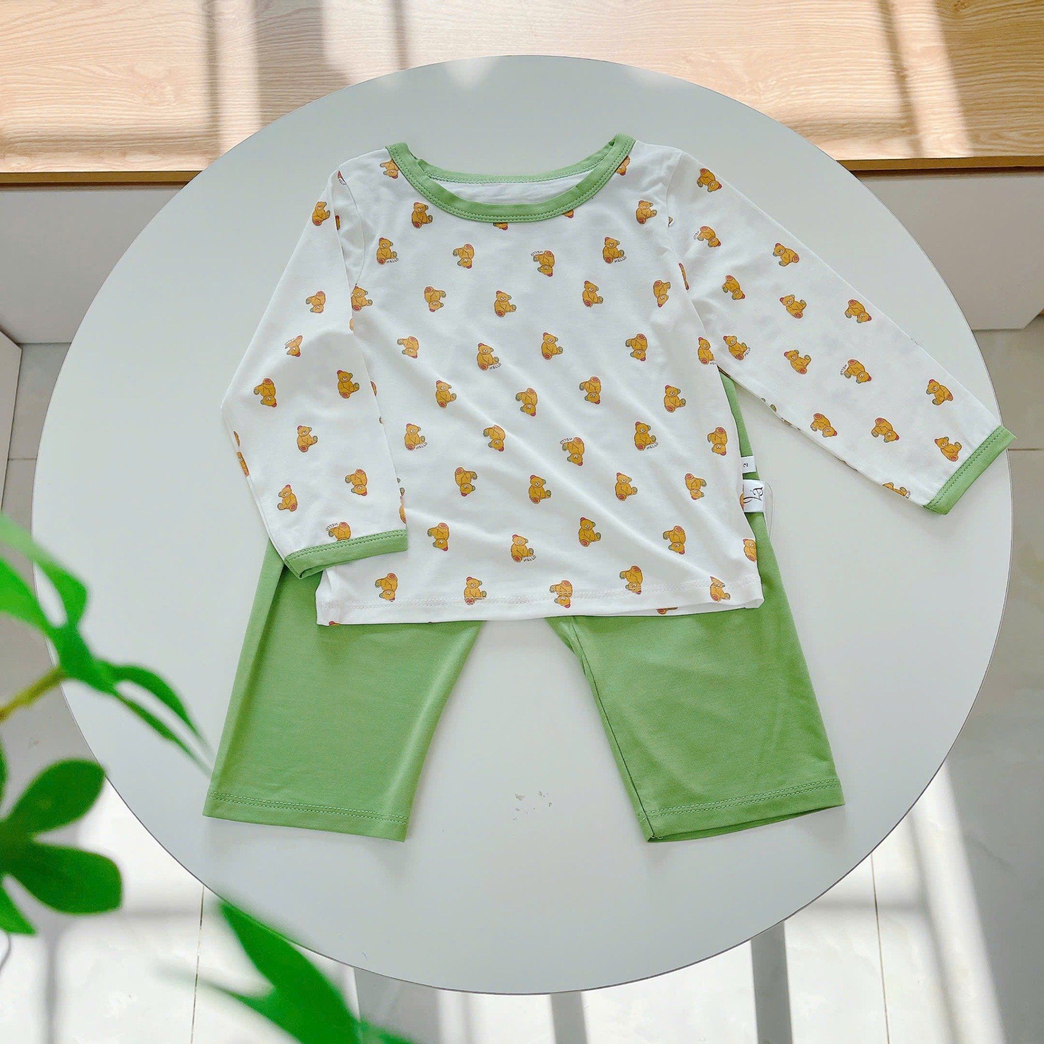  Bộ dài tay cho bé 95% sợi sồi Modal Ice Cool Áo Lá Homewear A248 mềm mát mùa hè, đồ ngủ dài tay bé trai bé gái 