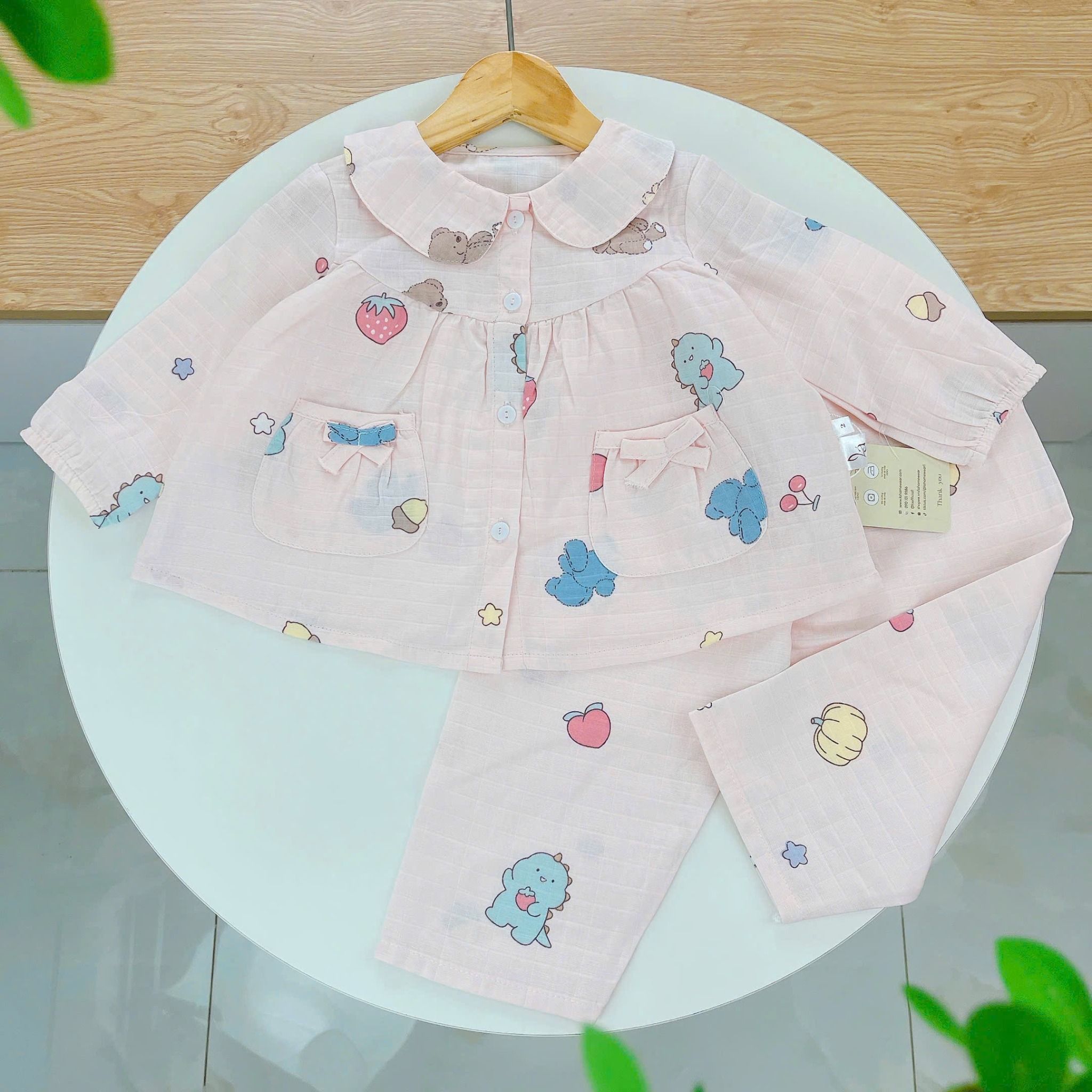  Pijama cho bé gái dài tay xô cotton Áo Lá Homewear A166, bộ dài tay bé gái babydoll mặc ngủ vải xô đũi mát bốn mùa 