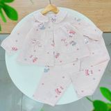  Pijama cho bé gái dài tay xô cotton Áo Lá Homewear A166, bộ dài tay bé gái babydoll mặc ngủ vải xô đũi mát bốn mùa 