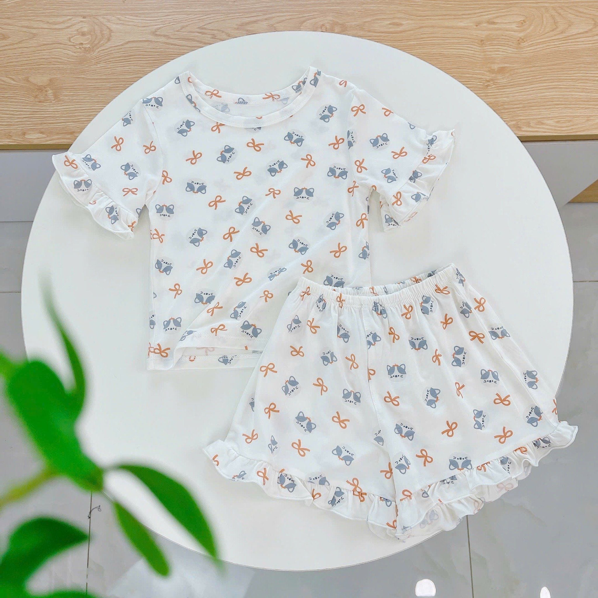  Bộ cộc bé gái 95% sợi sồi Modal Ice Cool Lá Homewear A278 mềm mát lạnh, bộ đùi bé gái mặc hè thun co giãn thoải mái 