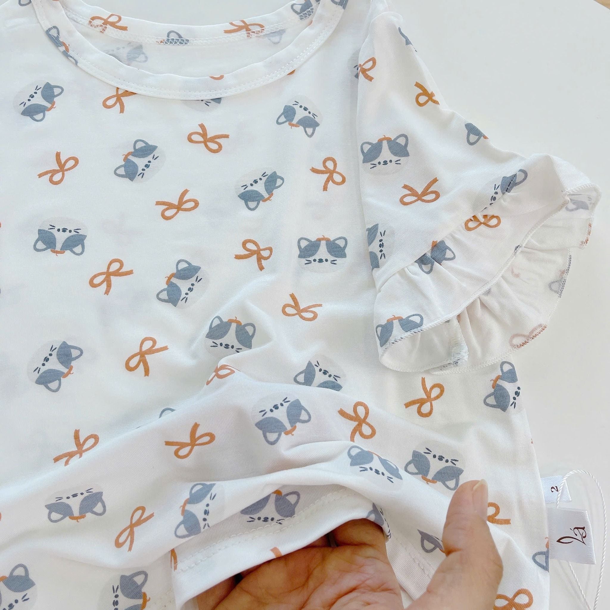  Bộ cộc bé gái 95% sợi sồi Modal Ice Cool Lá Homewear A278 mềm mát lạnh, bộ đùi bé gái mặc hè thun co giãn thoải mái 