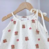  Bộ hai dây bé gái mặc hè xô muslin Lá Homewear A243, bộ yếm quần bí bé gái babydoll dễ thương kuromi thỏ gấu 