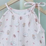  Bộ hai dây bé gái mặc hè xô muslin Lá Homewear A243, bộ yếm quần bí bé gái babydoll dễ thương kuromi thỏ gấu 