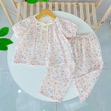  Bộ tay ngắn quần dài bé gái xô muslin Lá Homewear A280, đồ ngủ cộc tay cho bé hoa nhí 