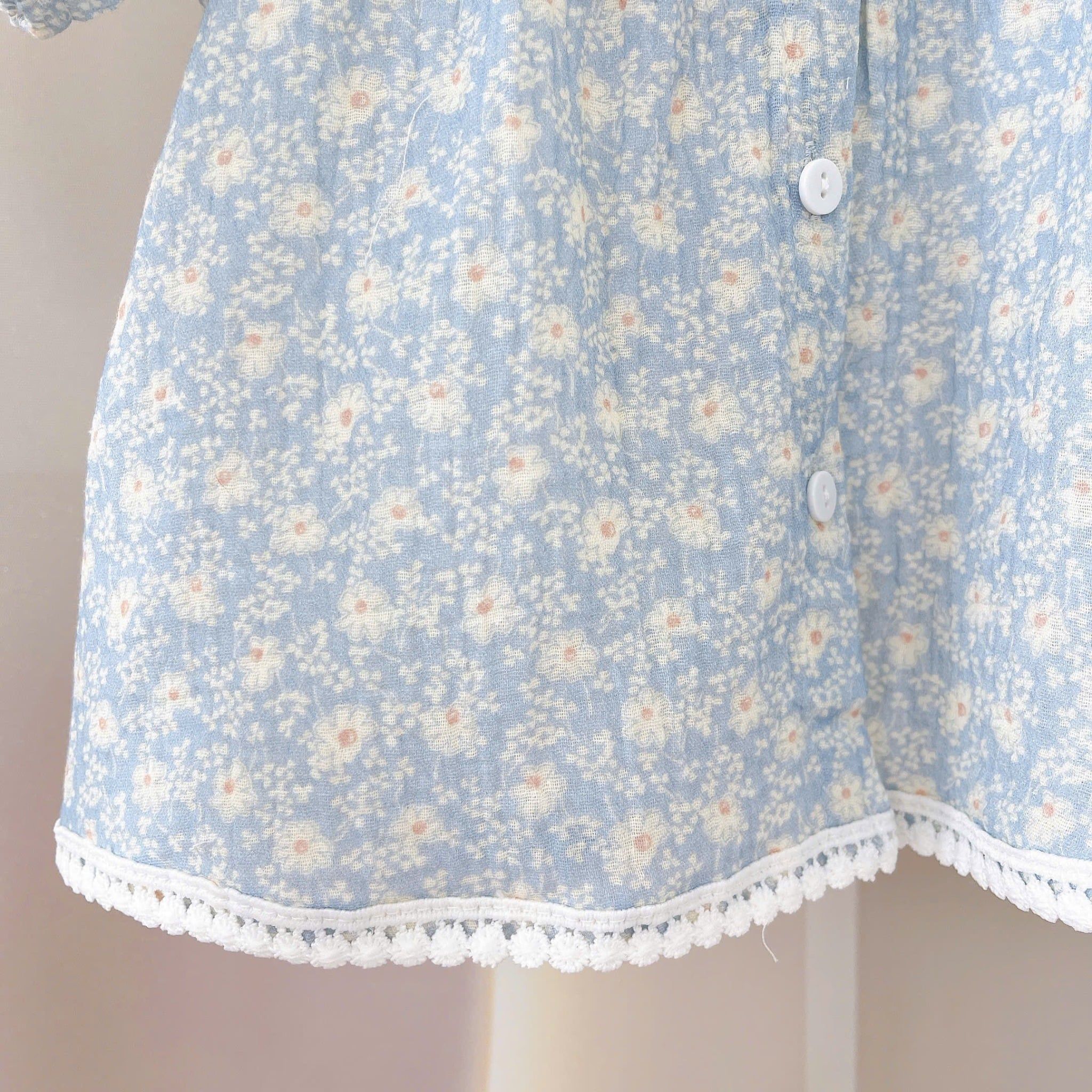  Pijama bé gái cộc tay quần lửng xô muslin Áo Lá Homewear A040, đồ ngủ bé gái xô đũi babydoll caro xinh xắn 