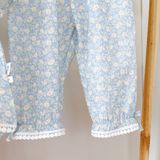  Pijama bé gái cộc tay quần lửng xô muslin Áo Lá Homewear A040, đồ ngủ bé gái xô đũi babydoll caro xinh xắn 