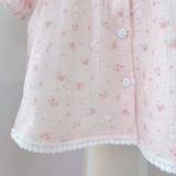  Pijama bé gái cộc tay quần lửng xô muslin Áo Lá Homewear A040, đồ ngủ bé gái xô đũi babydoll caro xinh xắn 