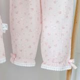  Pijama bé gái cộc tay quần lửng xô muslin Áo Lá Homewear A040, đồ ngủ bé gái xô đũi babydoll caro xinh xắn 