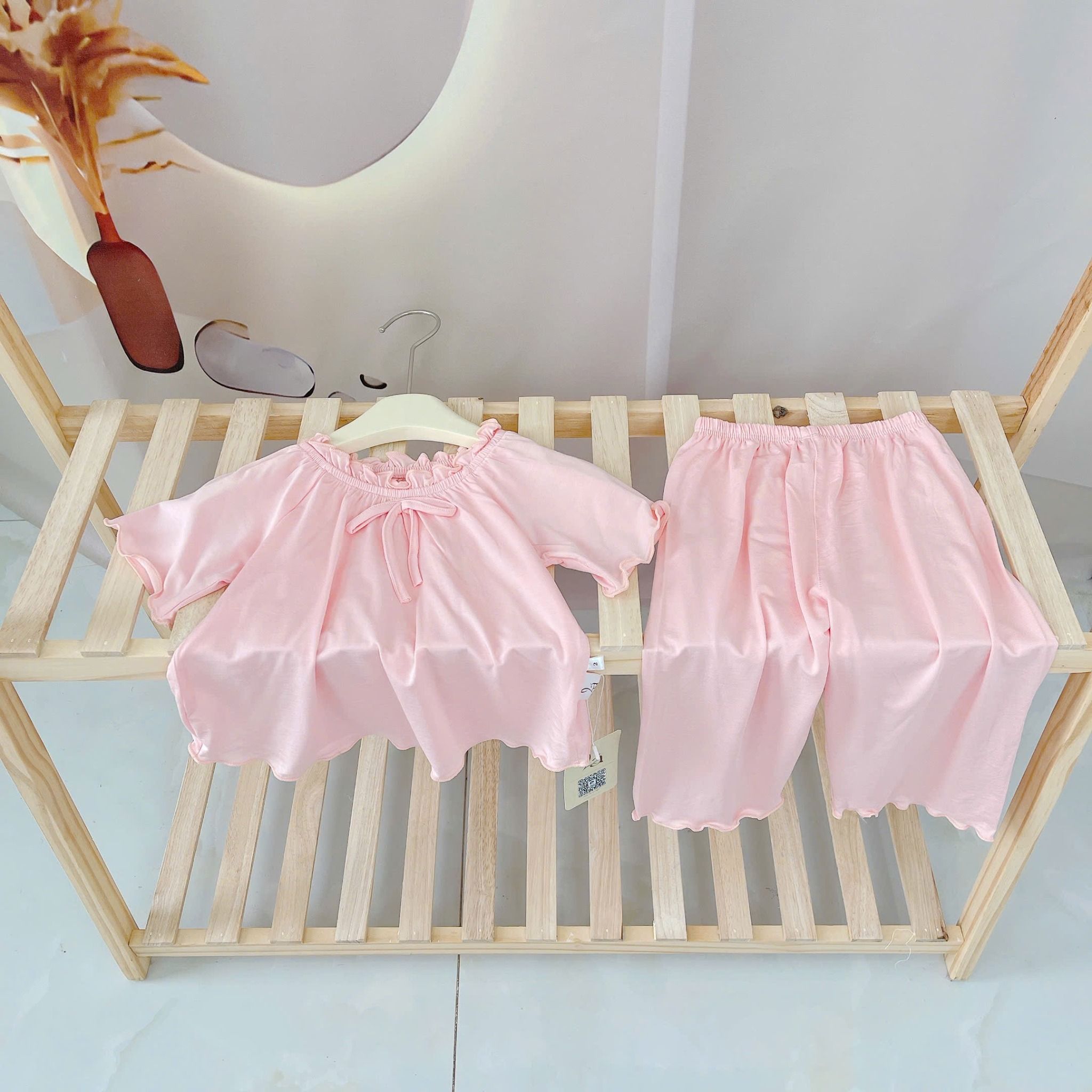  Bộ tay ngắn quần dài bé gái 95% sợi sồi Modal Ice Cool Áo Lá Homewear A258 mềm mướt mát lạnh babydoll dễ thương 