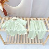  Bộ tay ngắn quần dài bé gái 95% sợi sồi Modal Ice Cool Áo Lá Homewear A258 mềm mướt mát lạnh babydoll dễ thương 