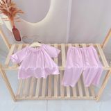  Bộ tay ngắn quần dài bé gái 95% sợi sồi Modal Ice Cool Áo Lá Homewear A258 mềm mướt mát lạnh babydoll dễ thương 