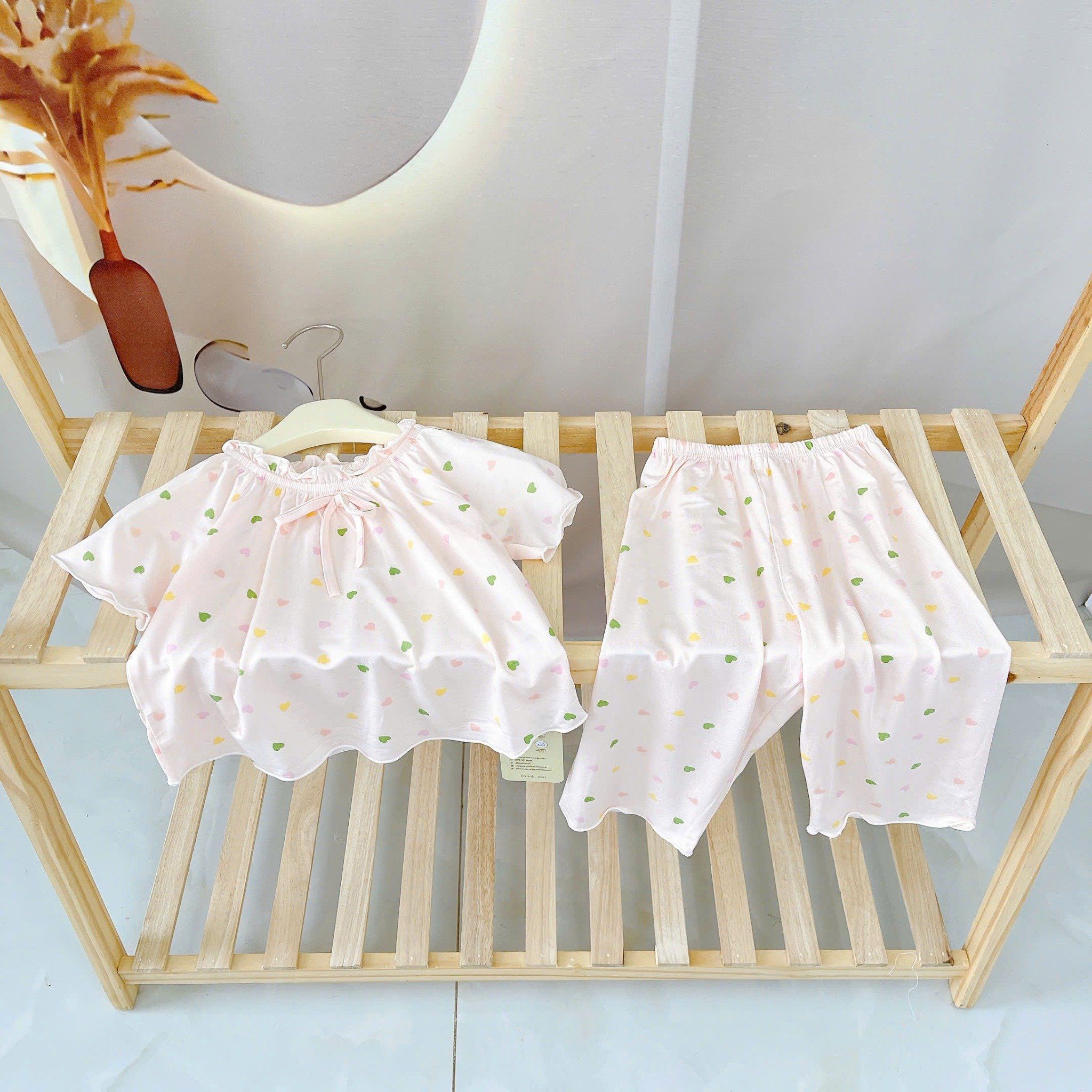  Bộ tay ngắn quần dài bé gái 95% sợi sồi Modal Ice Cool Áo Lá Homewear A258 mềm mướt mát lạnh babydoll dễ thương 