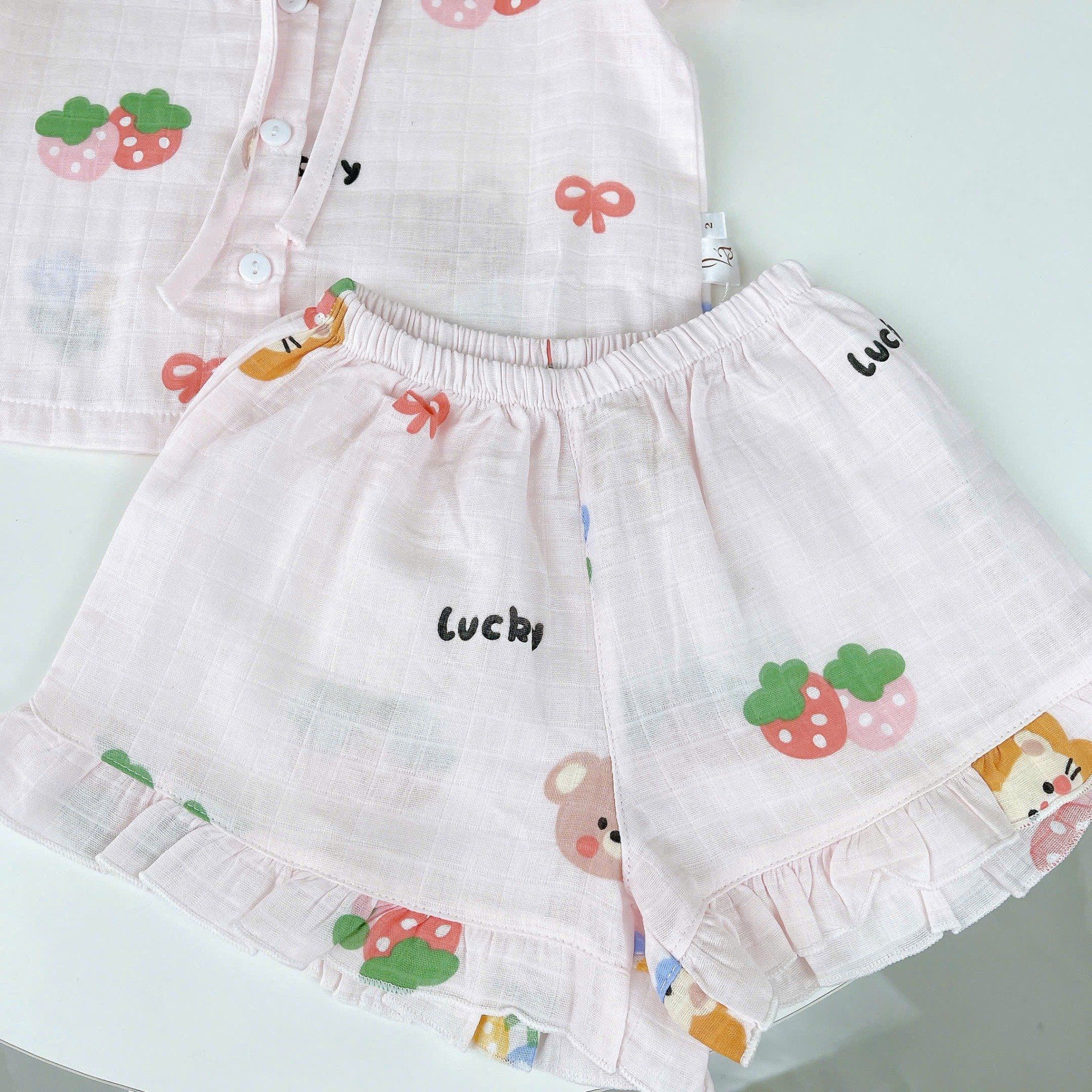  Bộ hè bé gái xô cotton Lá Homewear A262 mát nhẹ, bộ cộc cho bé cột nơ dễ thương unicorn kỳ lân thỏ 