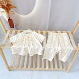  Bộ tay ngắn quần dài bé gái 95% sợi sồi Modal Ice Cool Áo Lá Homewear A258 mềm mướt mát lạnh babydoll dễ thương 