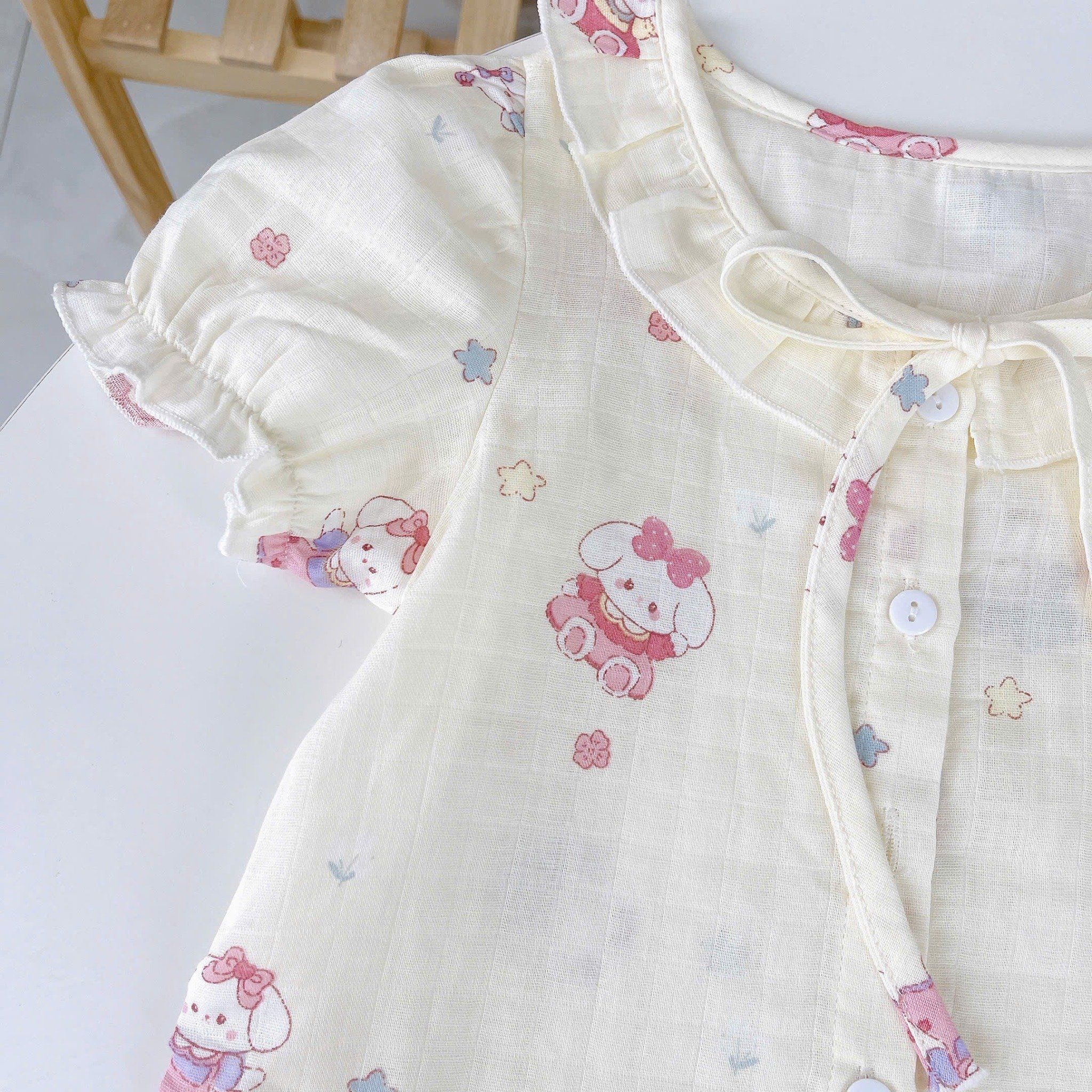  Bộ hè bé gái xô cotton Lá Homewear A262 mát nhẹ, bộ cộc cho bé cột nơ dễ thương unicorn kỳ lân thỏ 