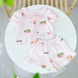  Bộ hè bé gái xô cotton Lá Homewear A262 mát nhẹ, bộ cộc cho bé cột nơ dễ thương unicorn kỳ lân thỏ 