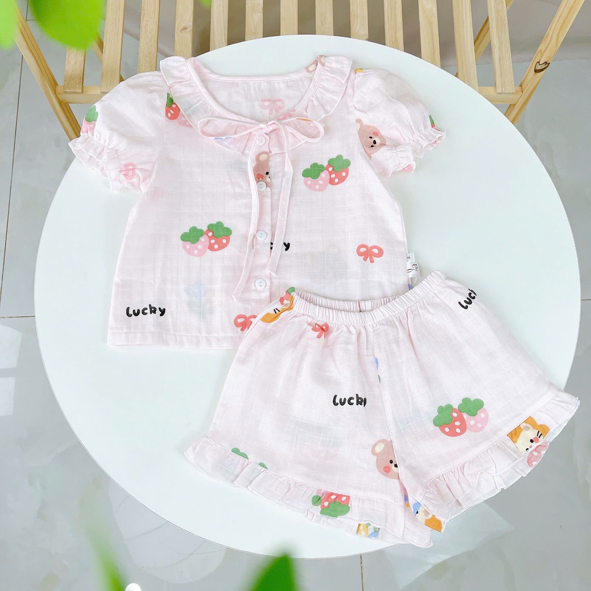  Bộ hè bé gái xô cotton Lá Homewear A262 mát nhẹ, bộ cộc cho bé cột nơ dễ thương unicorn kỳ lân thỏ 