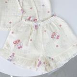  Bộ hè bé gái xô cotton Lá Homewear A262 mát nhẹ, bộ cộc cho bé cột nơ dễ thương unicorn kỳ lân thỏ 