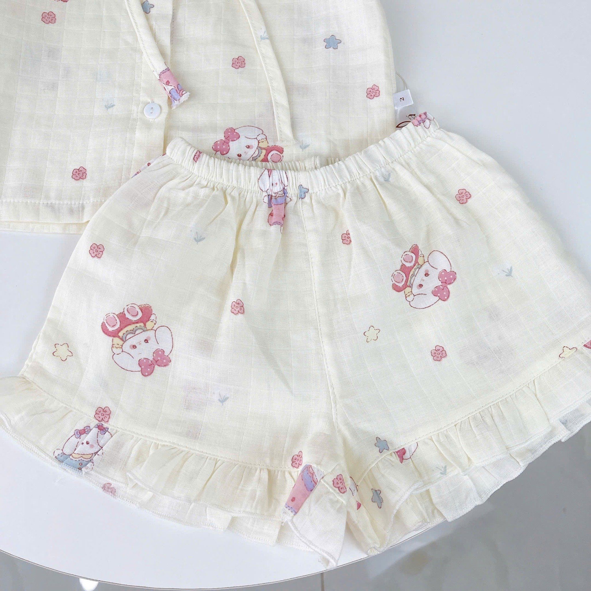  Bộ hè bé gái xô cotton Lá Homewear A262 mát nhẹ, bộ cộc cho bé cột nơ dễ thương unicorn kỳ lân thỏ 