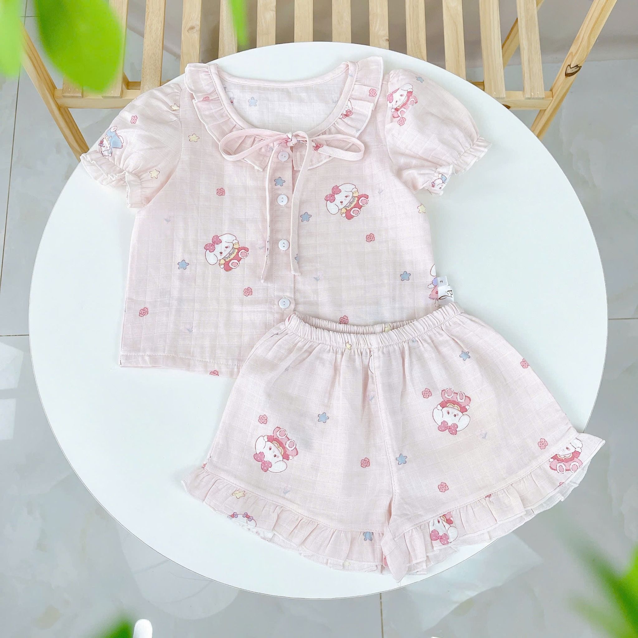  Bộ hè bé gái xô cotton Lá Homewear A262 mát nhẹ, bộ cộc cho bé cột nơ dễ thương unicorn kỳ lân thỏ 