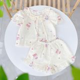  Bộ hè bé gái xô cotton Lá Homewear A262 mát nhẹ, bộ cộc cho bé cột nơ dễ thương unicorn kỳ lân thỏ 