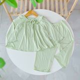  Bộ dài tay cho bé gái vải thun modal siêu mềm mát Áo Lá Homewear A068, pijama cho bé mặc ngủ vải sợi sồi 