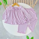  Bộ dài tay cho bé gái vải thun modal siêu mềm mát Áo Lá Homewear A068, pijama cho bé mặc ngủ vải sợi sồi 