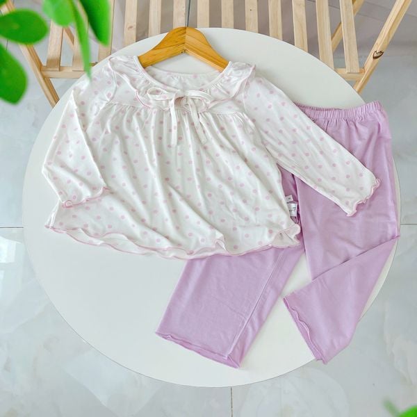  Bộ dài tay cho bé gái vải thun modal siêu mềm mát Áo Lá Homewear A068, pijama cho bé mặc ngủ vải sợi sồi 