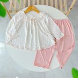  Bộ dài tay cho bé gái vải thun modal siêu mềm mát Áo Lá Homewear A068, pijama cho bé mặc ngủ vải sợi sồi 