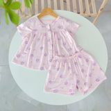  Bộ hè bé gái Tencel Lycra mỏng mát lạnh Lá Homewear A267, bộ cộc tay cho bé quần đùi babydoll kuromi melody 