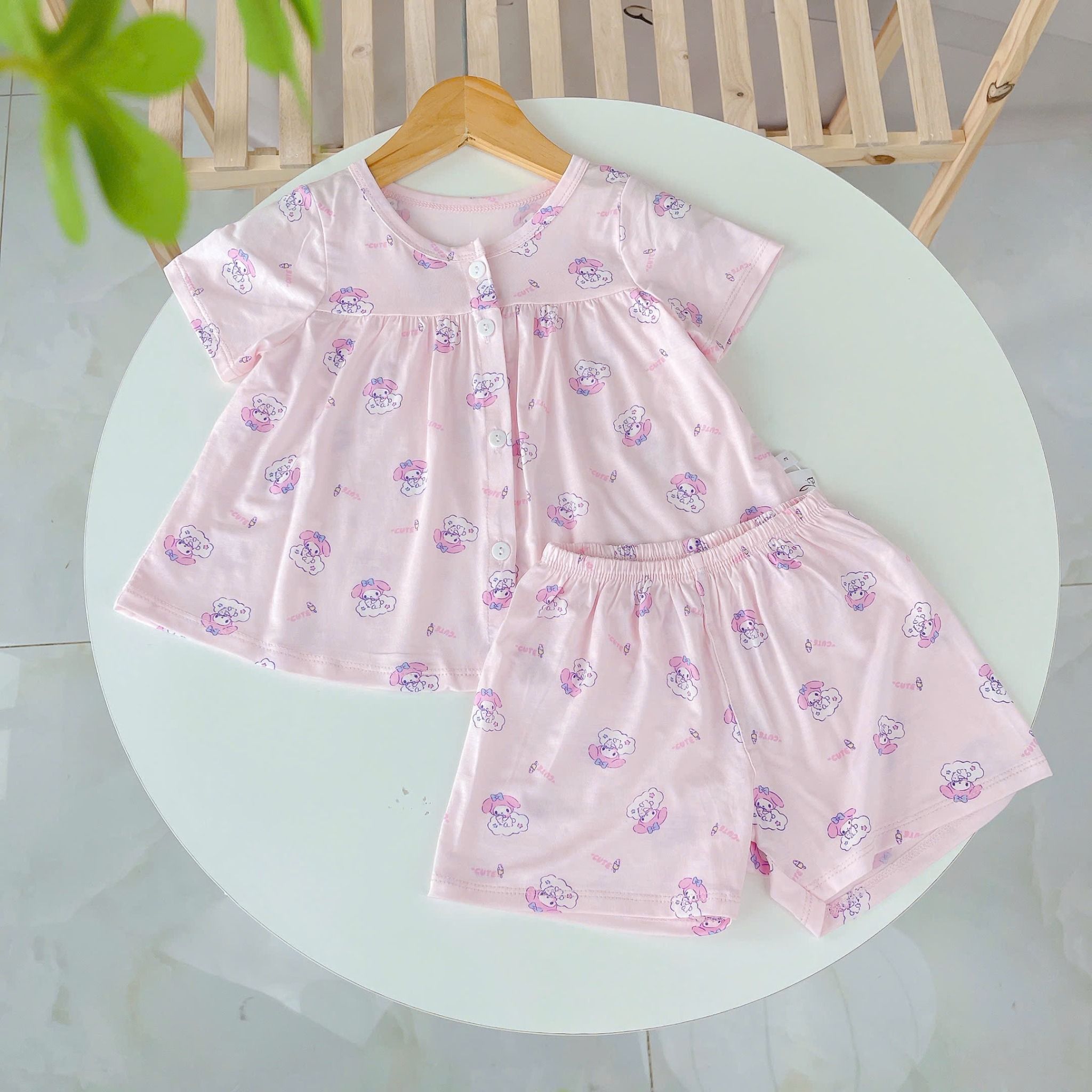  Bộ hè bé gái Tencel Lycra mỏng mát lạnh Lá Homewear A267, bộ cộc tay cho bé quần đùi babydoll kuromi melody 
