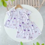  Bộ hè bé gái Tencel Lycra mỏng mát lạnh Lá Homewear A267, bộ cộc tay cho bé quần đùi babydoll kuromi melody 