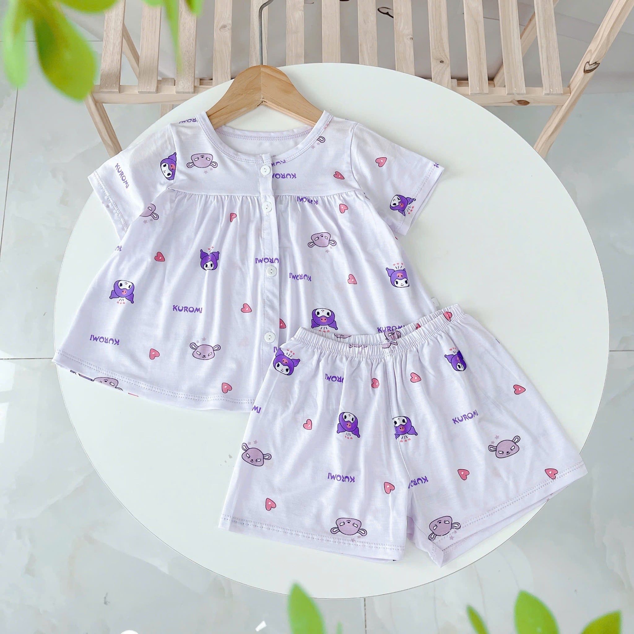 Bộ hè bé gái Tencel Lycra mỏng mát lạnh Lá Homewear A267, bộ cộc tay cho bé quần đùi babydoll kuromi melody 
