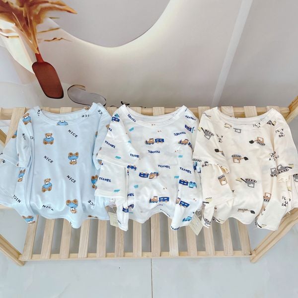  Bộ đùi bé trai Tencel Lycra mỏng mát lạnh Lá Homewear A268, bộ cộc tay cho bé mặc hè hình khủng long gấu trúc phi hành 