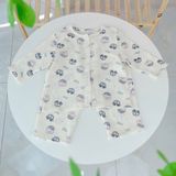  Pijama bé trai bé gái tay dài xô muslin Áo Lá Homewear A109, đồ ngủ bé trai xô đũi cổ tròn caro hình thú 