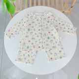  Pijama bé trai bé gái tay dài xô muslin Áo Lá Homewear A109, đồ ngủ bé trai xô đũi cổ tròn caro hình thú 