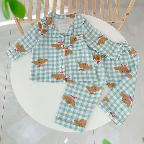  Pijama cho bé xô muslin Áo Lá Homewear A170, bộ dài tay bé trai bé gái mặc ngủ điều hòa thoáng mát 