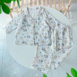  Pijama cho bé xô muslin Áo Lá Homewear A170, bộ dài tay bé trai bé gái mặc ngủ điều hòa thoáng mát 