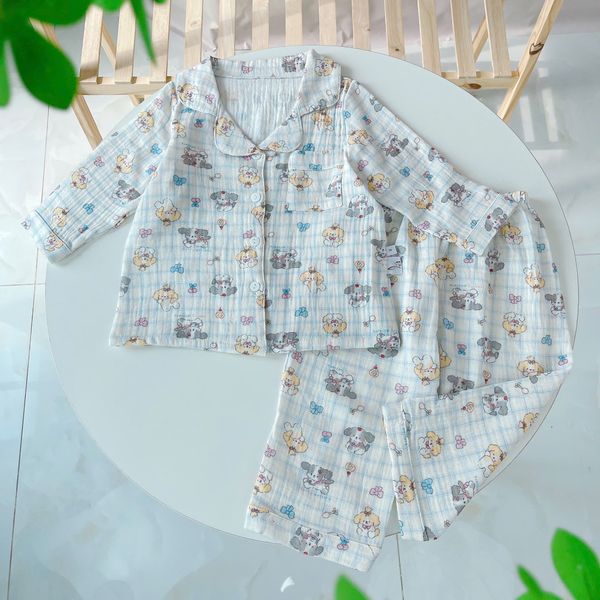  Pijama cho bé xô muslin Áo Lá Homewear A170, bộ dài tay bé trai bé gái mặc ngủ điều hòa thoáng mát 