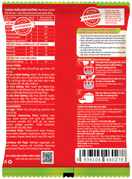 Cháo Yến Dinh Dưỡng YenViet Chay Rau Nấm