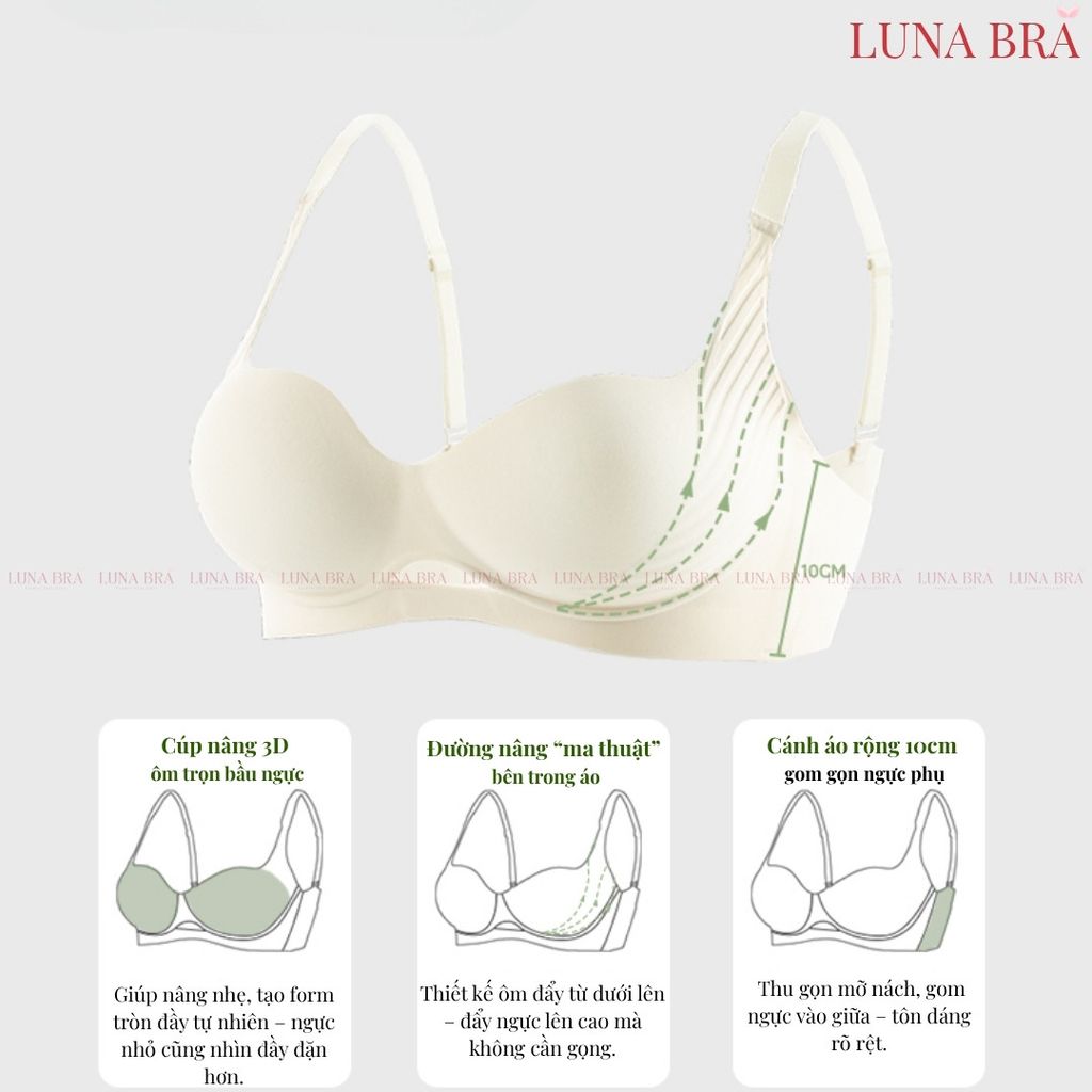 Áo lót cao cấp Luna Bra khoét ngực đệm 3cm bản đai che mỡ lưng mỡ nách - AL032