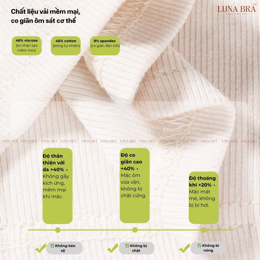 Áo ba lỗ nữ LUNA BRA dây nhỏ dáng dài ôm body tôn dáng chất vải gân lụa thoáng mát mềm mại co giãn AL008